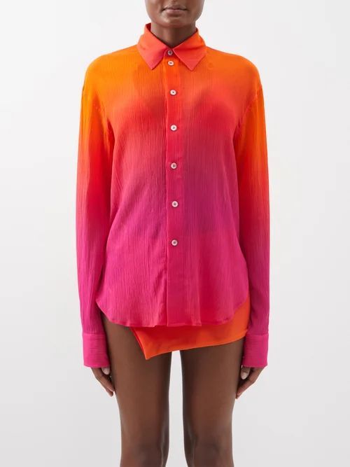 Gradient-print Cotton-blend Crepe Shirt - Womens - Pink Orange