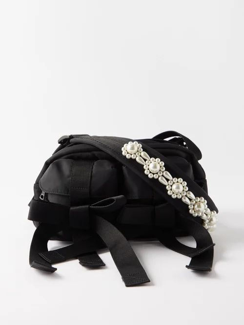 Faux Pearl-embellished Nylon Cross-body Bag - Womens - Black