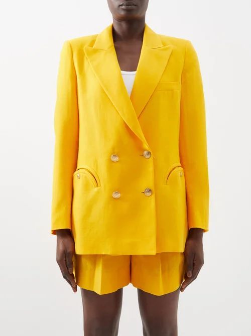 Everynight Double-breasted Linen Suit Jacket - Womens - Yellow