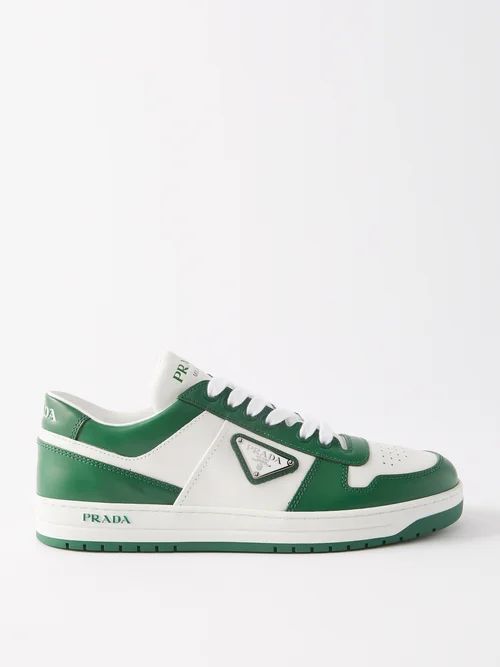 Downtown Logo-plaque Leather Trainers - Womens - Green White