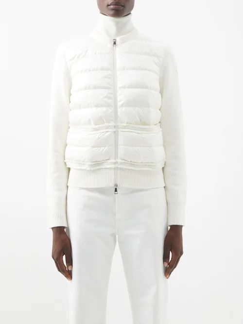 Knitted-sleeve Quilted Down Jacket - Womens - Ivory
