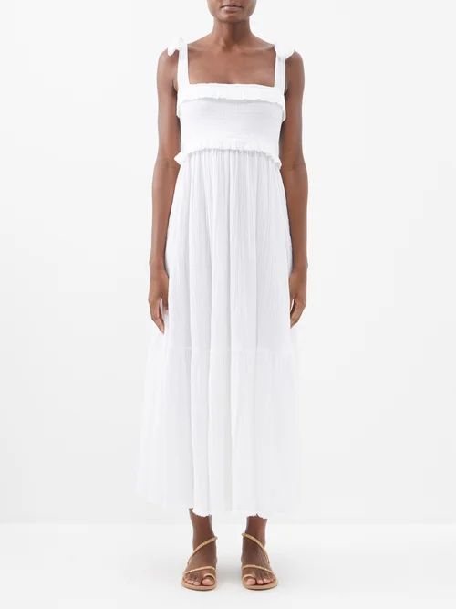 Erika Smocked Cotton Dress - Womens - Optical White