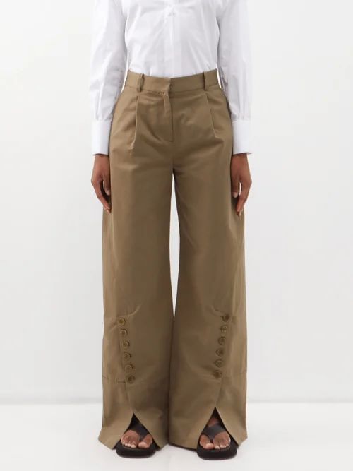 Hency Wide-leg Cotton-blend Trousers - Womens - Camel