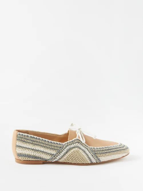 Hays Leather-trimmed Woven Loafers - Womens - Nude Multi