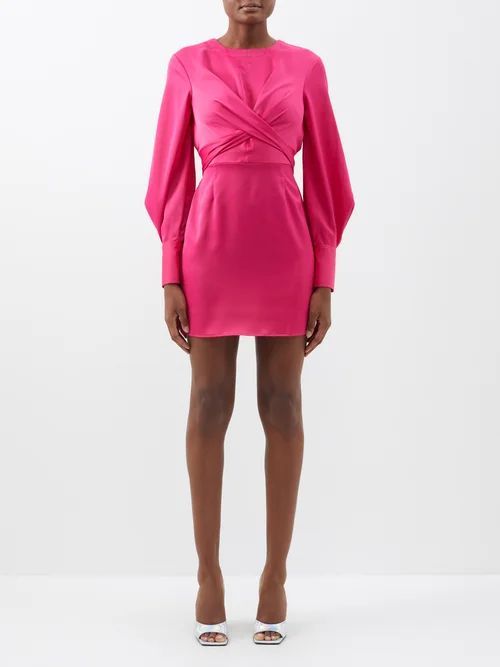 Crosshill Long-sleeved Satin Mini Dress - Womens - Bright Pink