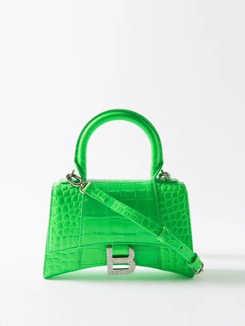 Hourglass Xs Crocodile-effect Leather Bag - Womens - Green