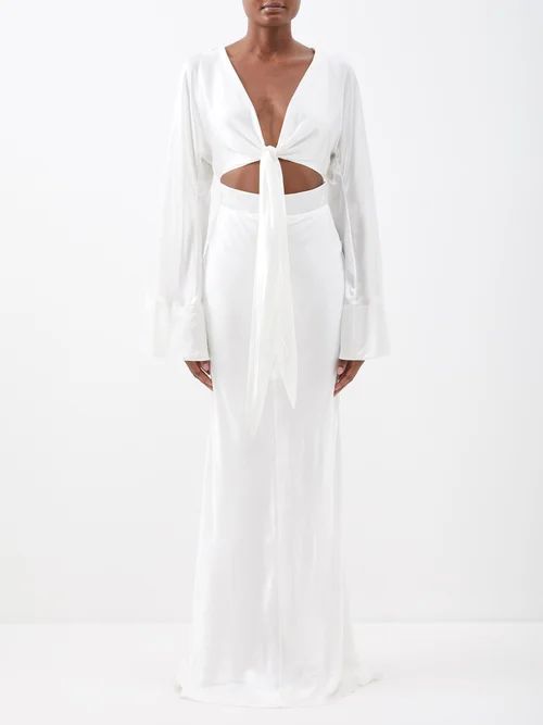 Gia V-neck Tie-front Silk Maxi Dress - Womens - Ivory