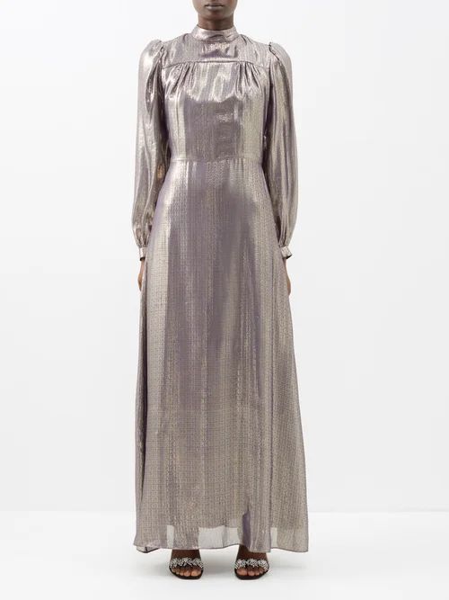 Angelica Silk-blend Lamé Dress - Womens - Silver