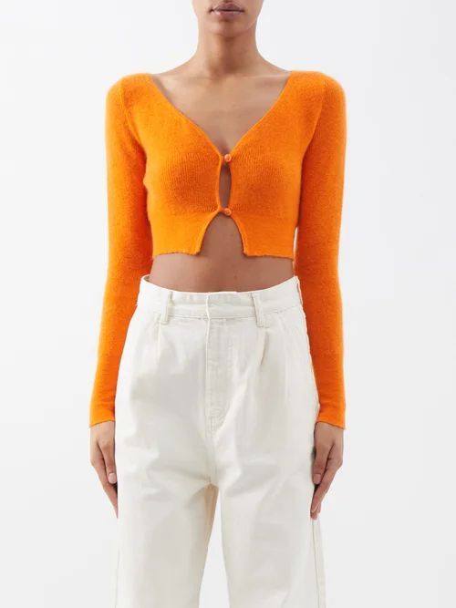 Alzou Cropped Mohair-blend Cardigan - Womens - Orange