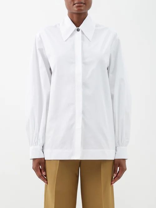 Concealed-placket Cotton-poplin Shirt - Womens - White