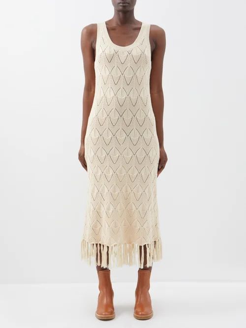 Joe Tassel-trim Pointelle-knit Cotton Dress - Womens - Light Beige