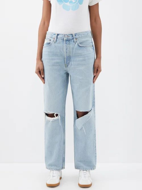 1990s Low-rise Distressed Straight-leg Jeans - Womens - Light Indigo