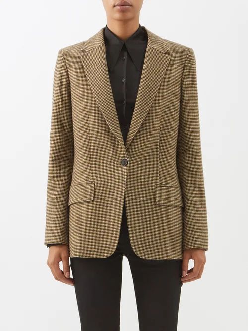 70s Houndstooth Check Wool-blend Blazer - Womens - Brown Multi
