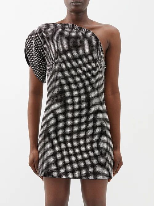 Crystal-embellished One-shoulder Mini Dress - Womens - Black