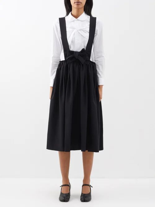 Bow-appliqué Wool Pinafore Skirt - Womens - Black