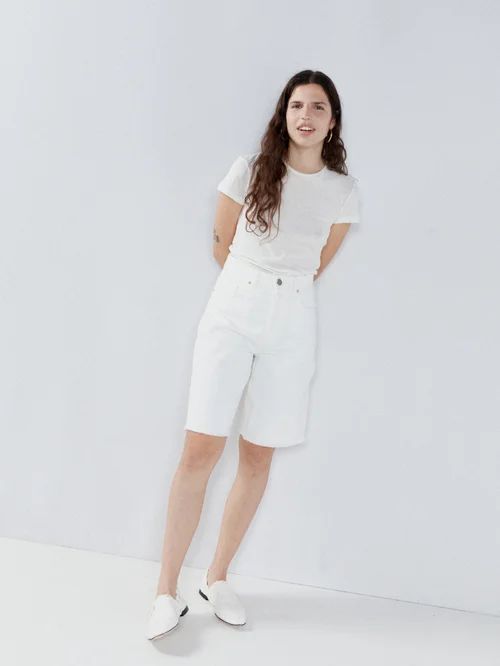 90s Longline Organic Cotton Denim Shorts - Womens - White