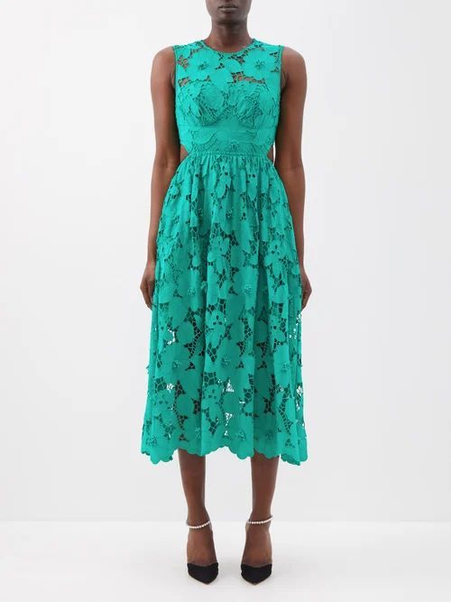 Guipure-lace Cotton Midi Dress - Womens - Green