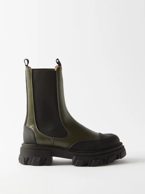 Chunky Leather Chelsea Boots - Womens - Olive