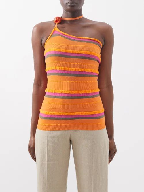 Concha Bead-embellished Striped Top - Womens - Orange Multi