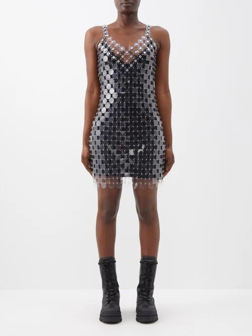 Crystal-embellished Chainmail Mini Dress. - Womens - Black Clear