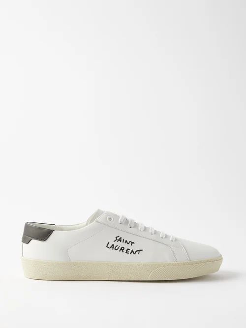 Court Logo-embroidered Leather Trainers - Womens - White