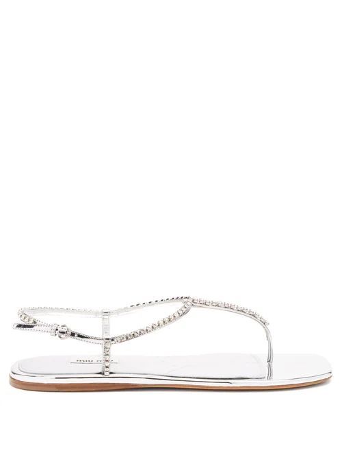 Crystal-embellished Patent-leather Sandals - Womens - Silver
