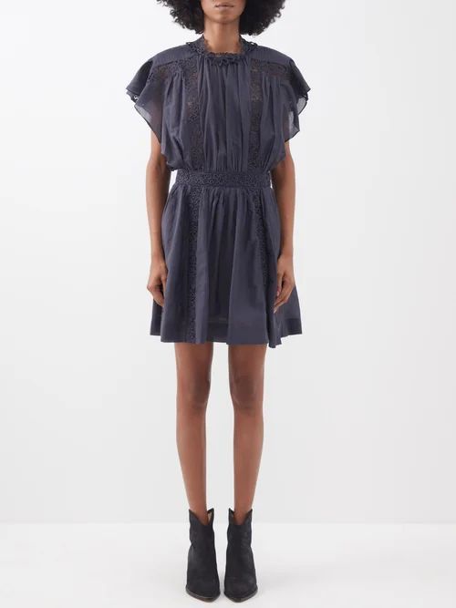 Gisele Lace-trim Cotton-blend Mini Dress - Womens - Navy