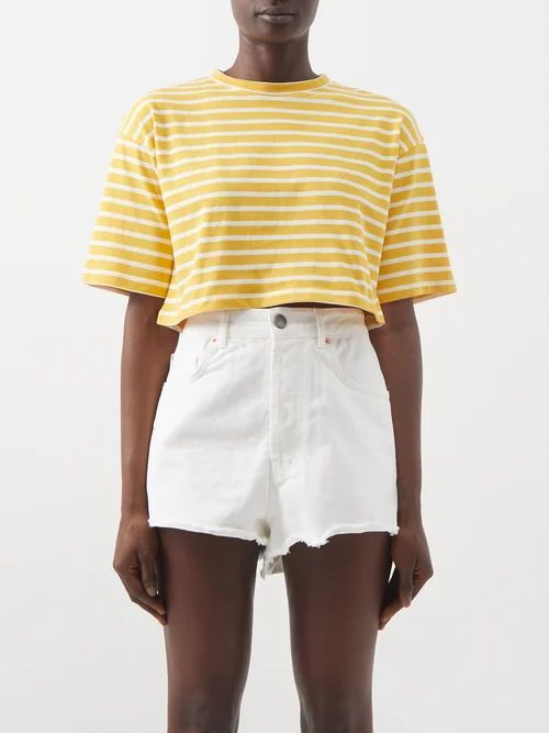 Karina Striped Cotton-jersey Cropped Top - Womens - Yellow White
