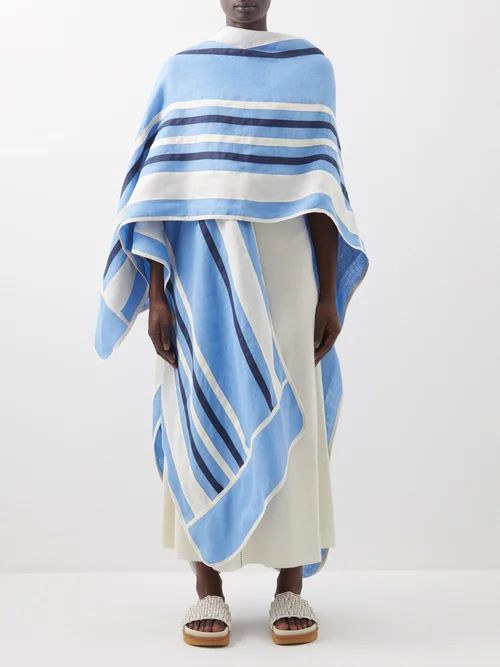 Gaia Striped Linen Cape - Womens - Blue Multi