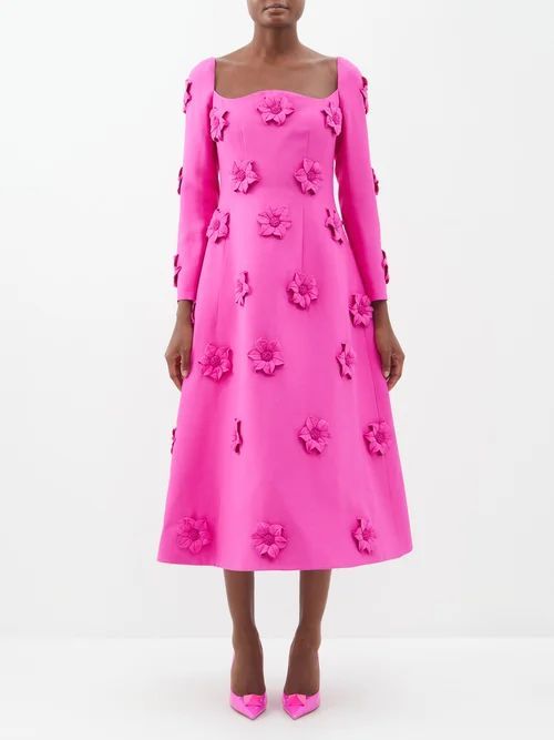 Crepe Couture Floral-appliqué Wool-blend Dress - Womens - Pink