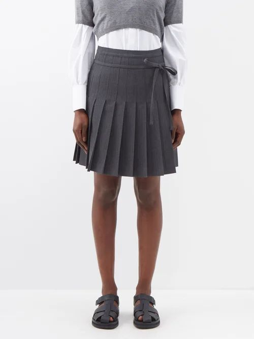 Haki Pleated Twill Mini Skirt - Womens - Grey