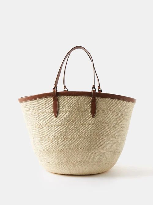 Medium Iraca-woven Basket Bag - Womens - Tan White