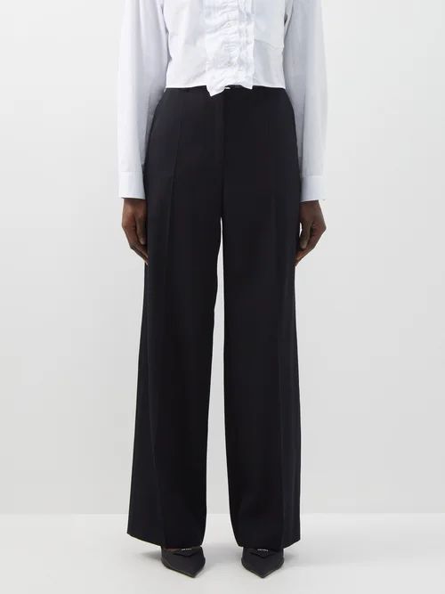 Triangle-logo Wool-gabardine Tailored Trousers - Womens - Black