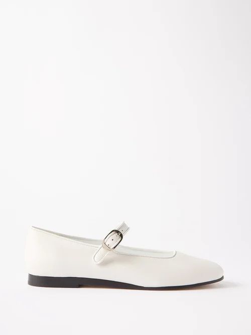 Round-toe Leather Mary Jane Flats - Womens - White