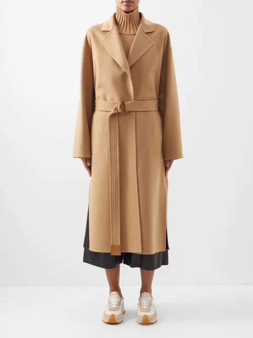 Wrap-front Belted Wool-blend Coat - Womens - Camel