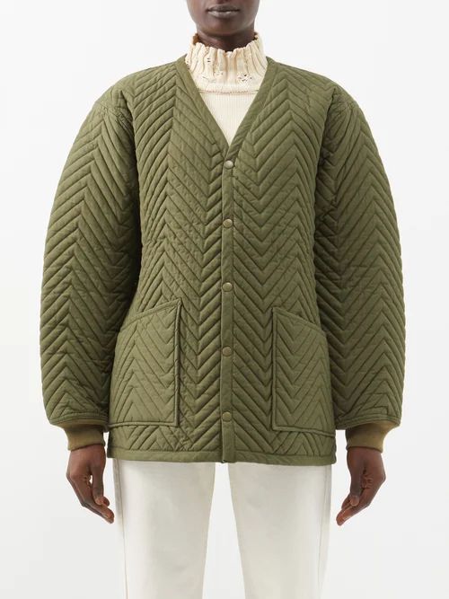 Reversible Chevron-quilted Cotton Jacket - Womens - Khaki