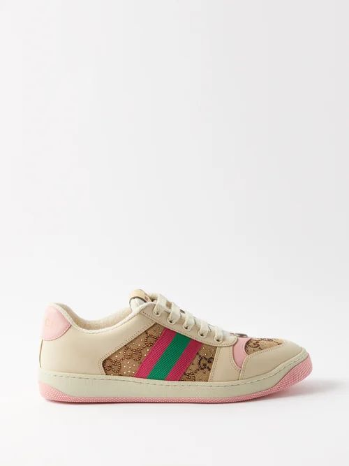 Screener Gg-logo Leather Trainers - Womens - Pink