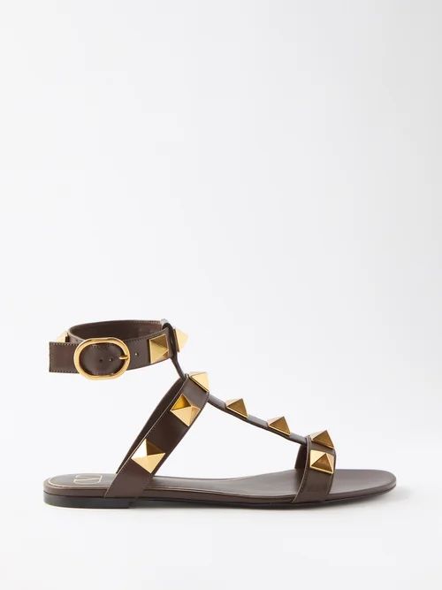 Roman Stud Leather Sandals - Womens - Dark Brown