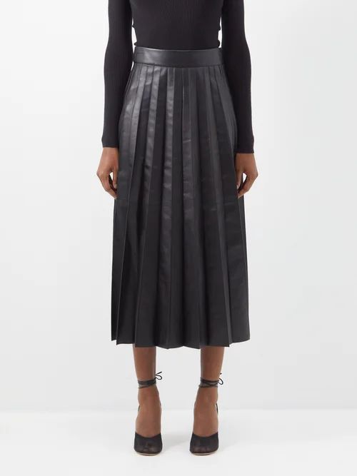 Pleated Leather Skirt - Womens - Black