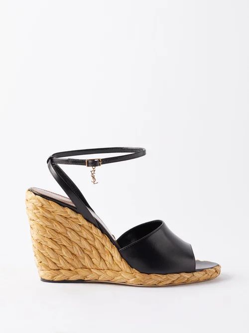 Paloma 95 Leather And Jute Wedges - Womens - Black