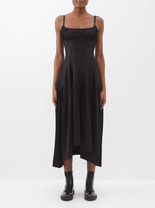 Ruched Square-neck Jersey Midi Dress - Womens - Black