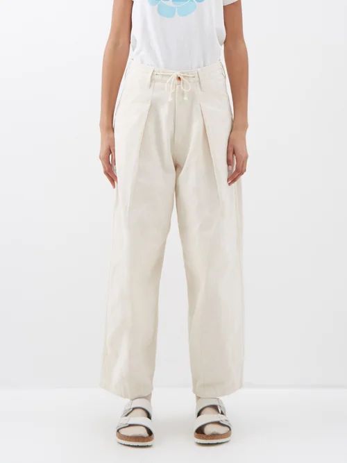 Lush Drawstring-waist Organic-cotton Trousers - Womens - Ecru
