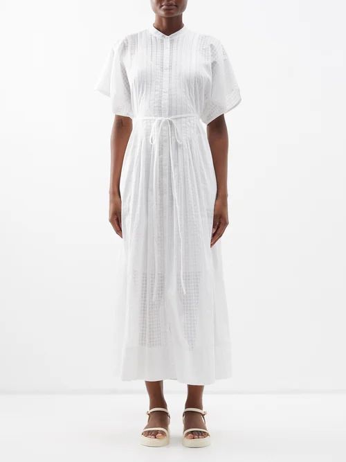 Madeleine Lace-check Cotton Midi Dress - Womens - Cream