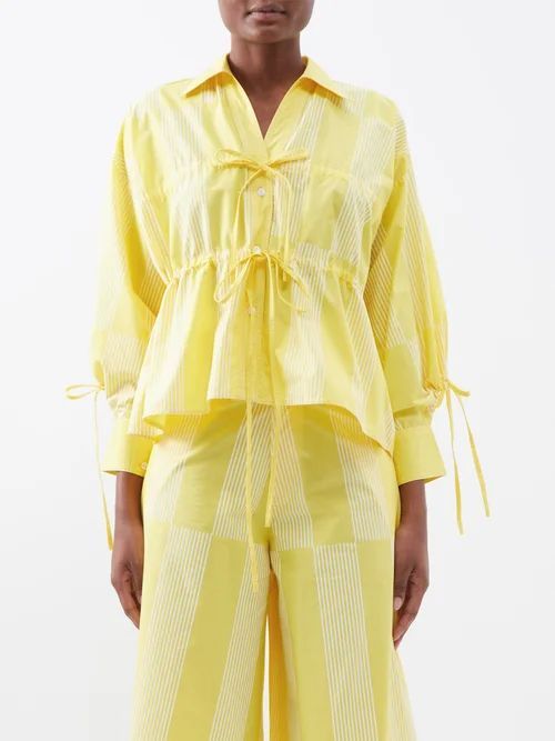 Striped Cotton-poplin Blouse - Womens - Yellow