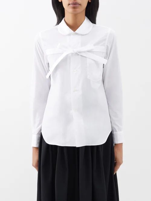 Tie-chest Cotton-poplin Shirt - Womens - White