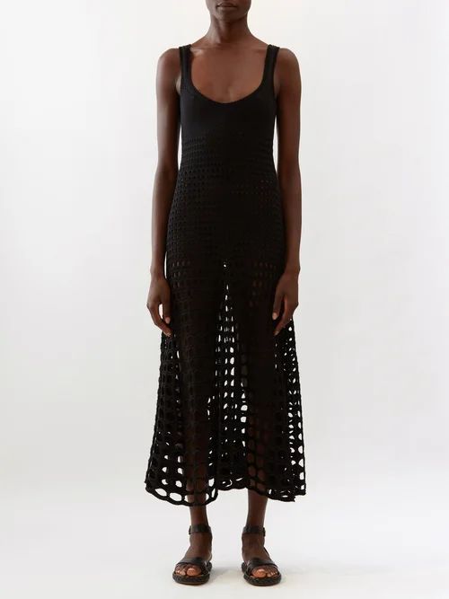 Scoop-neck Crochet Dress - Womens - Black