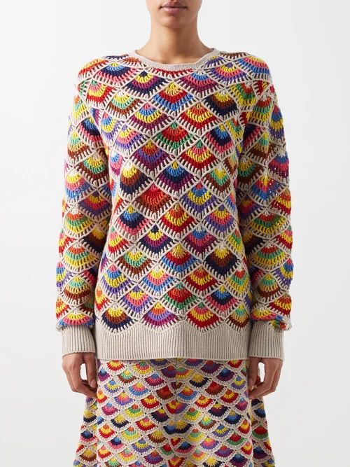 Scallop-crochet Cashmere-blend Sweater - Womens - Multi