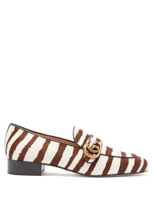 Marmont Gg Zebra-stripe Calf-hair Loafers - Womens - Brown White