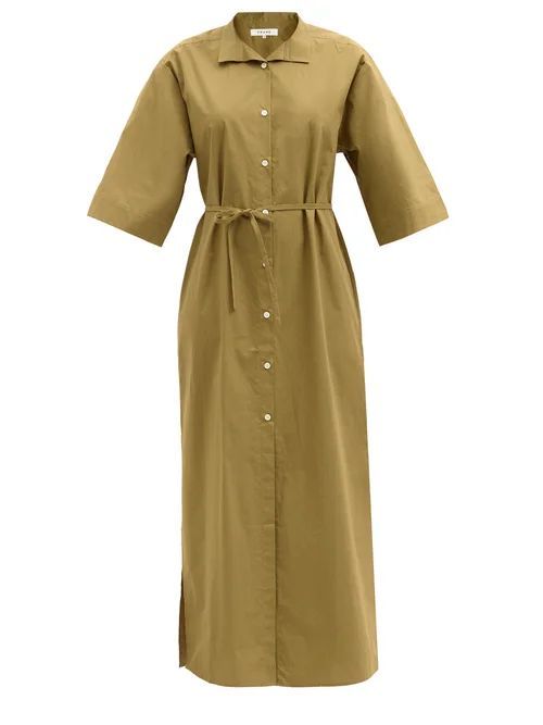 Side-slit Cotton-poplin Shirt Dress - Womens - Khaki