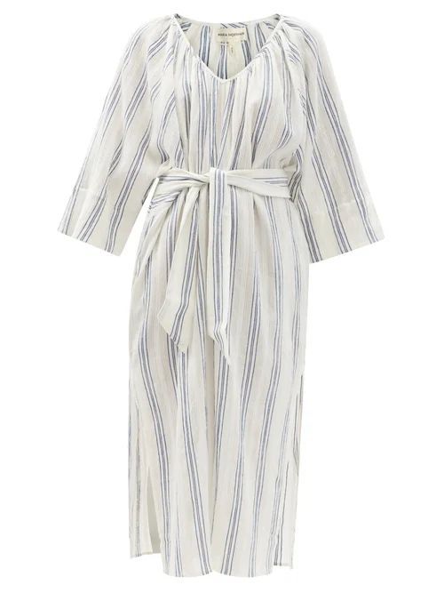 Luz Belted Striped Organic-cotton Midi Dress - Womens - Blue Stripe